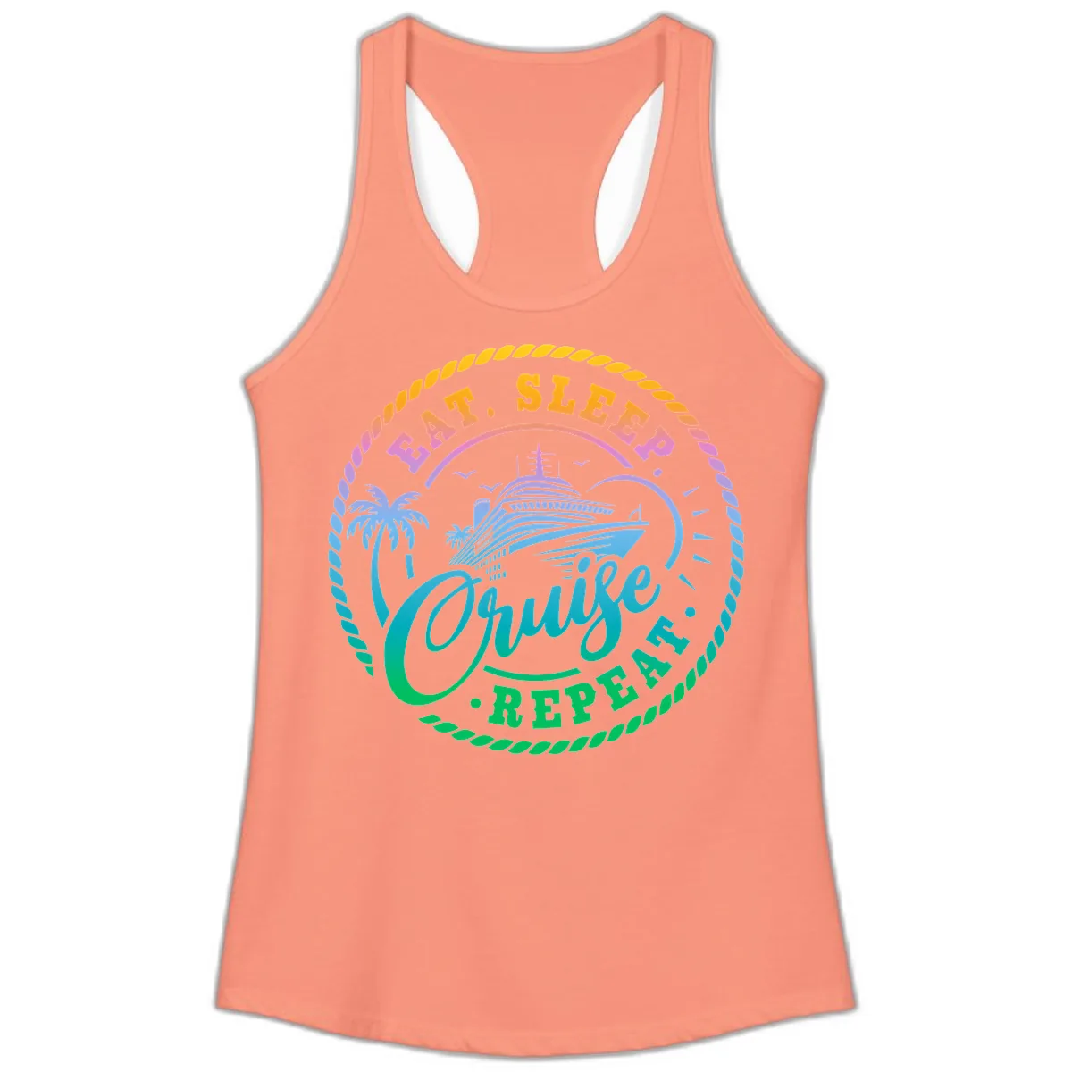 Eat Sleep Cruise Repeat Design Ladies Tank in Solid Light Orange