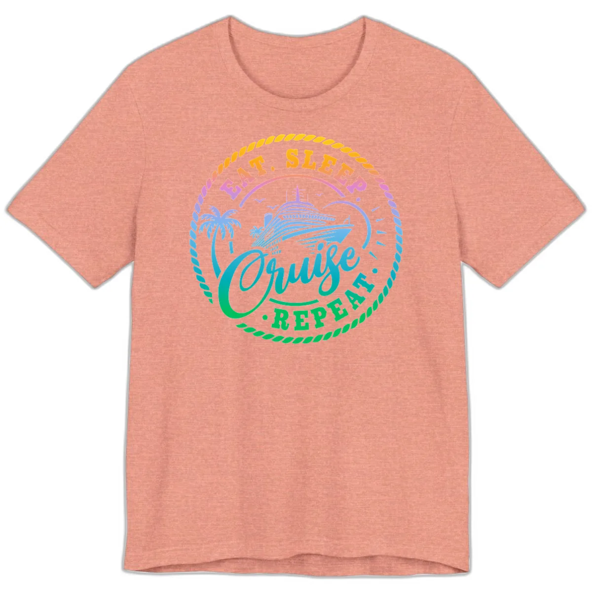 Eat Sleep Cruise Repeat Design Premium T-Shirt in Heather Sunset