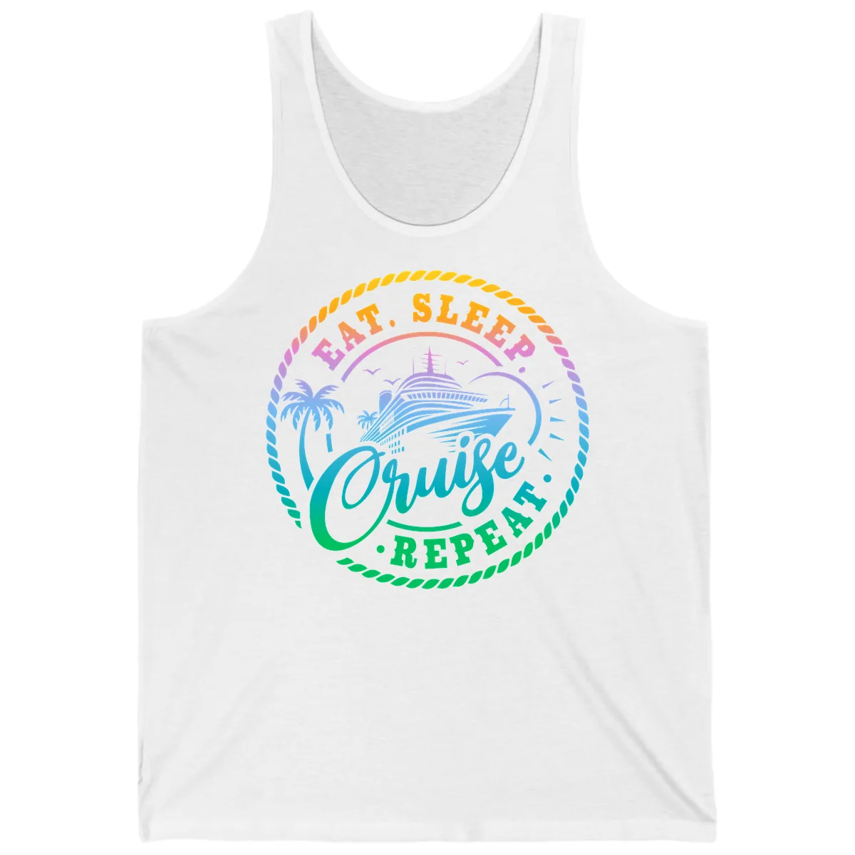 Eat Sleep Cruise Repeat Design Tank in White