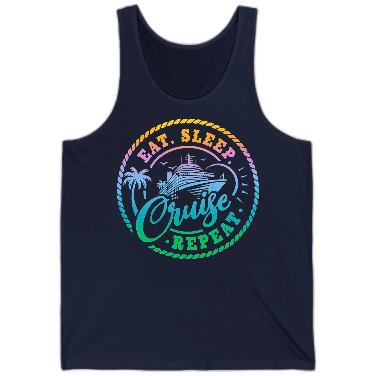 Eat Sleep Cruise Repeat Design Tank in Navy