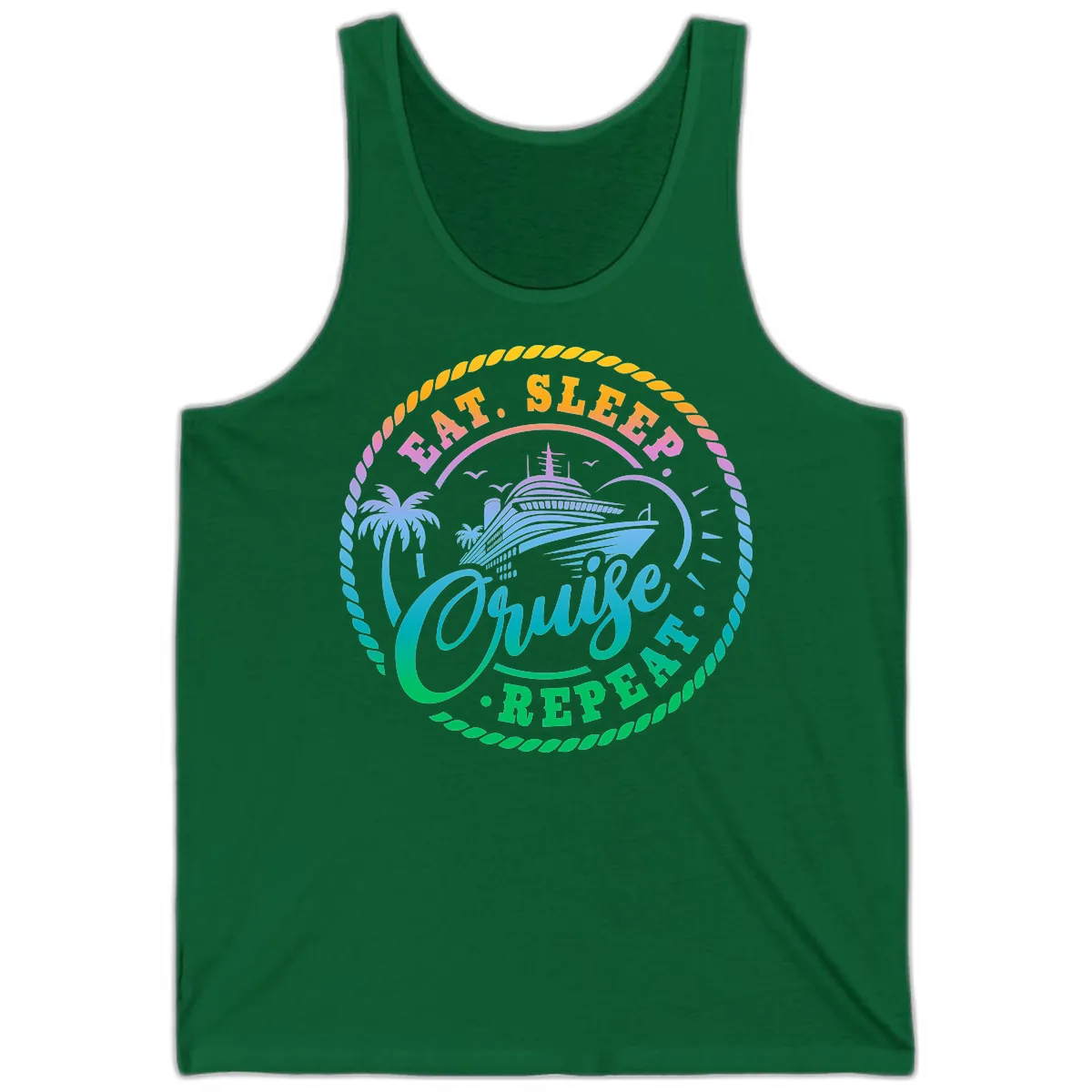 Eat Sleep Cruise Repeat Design Tank in Kelly