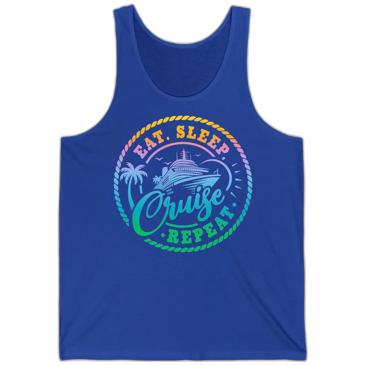 Eat Sleep Cruise Repeat Design Tank in True Royal