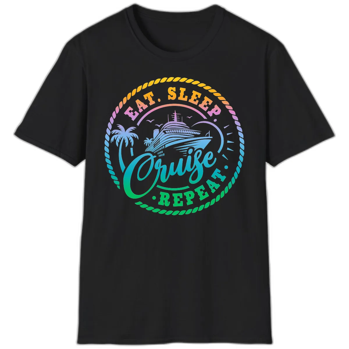Eat Sleep Cruise Repeat Design T-Shirt in Black