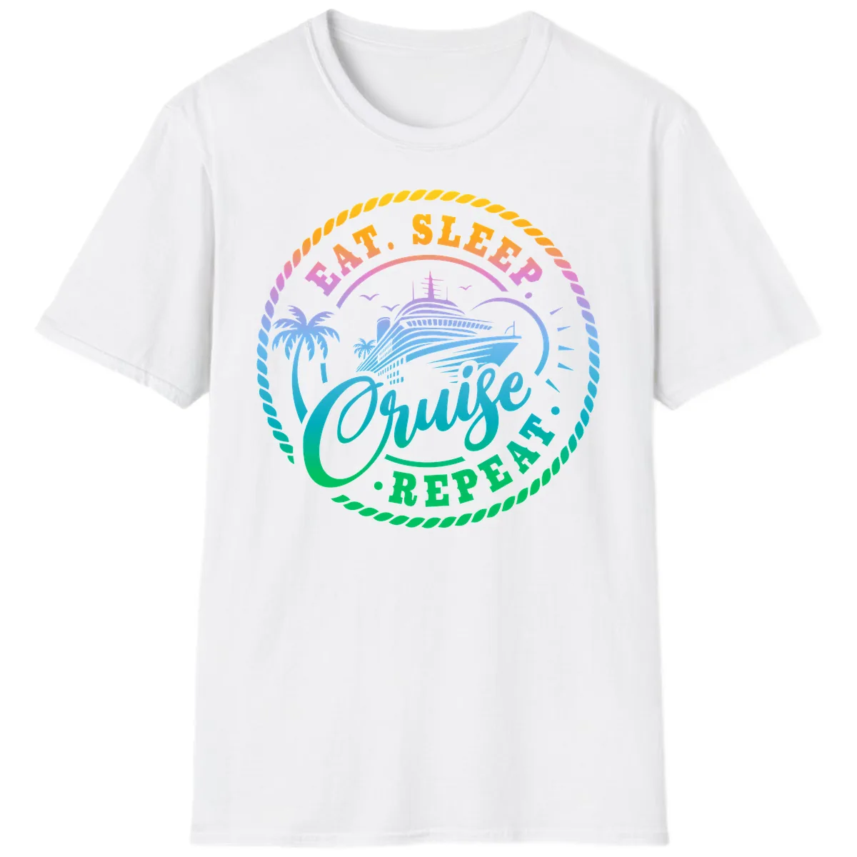 Eat Sleep Cruise Repeat Design T-Shirt in White