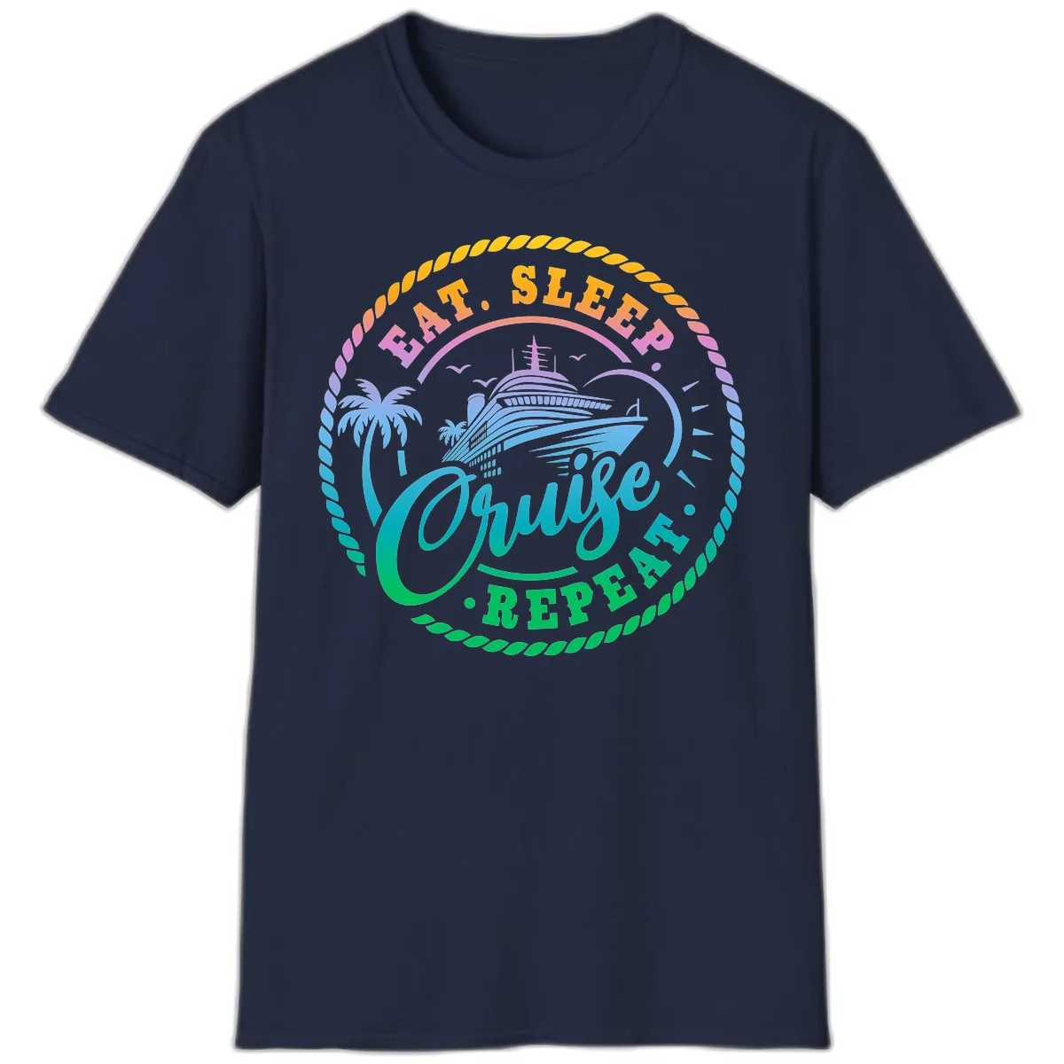 Eat Sleep Cruise Repeat Design T-Shirt in Navy