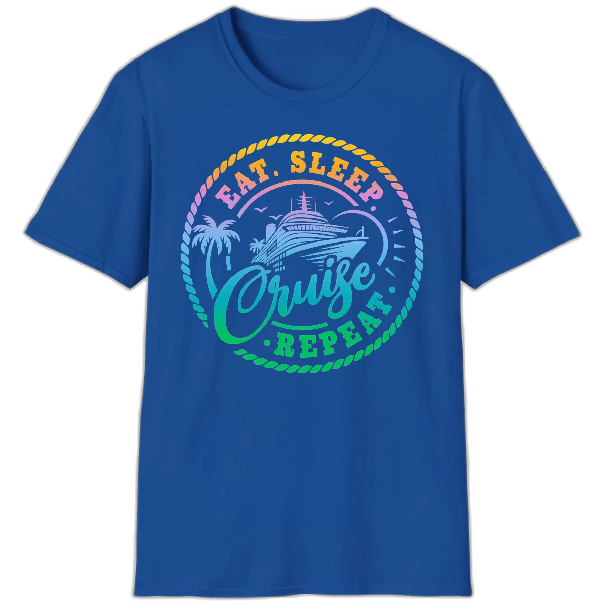Eat Sleep Cruise Repeat Design T-Shirt in Royal