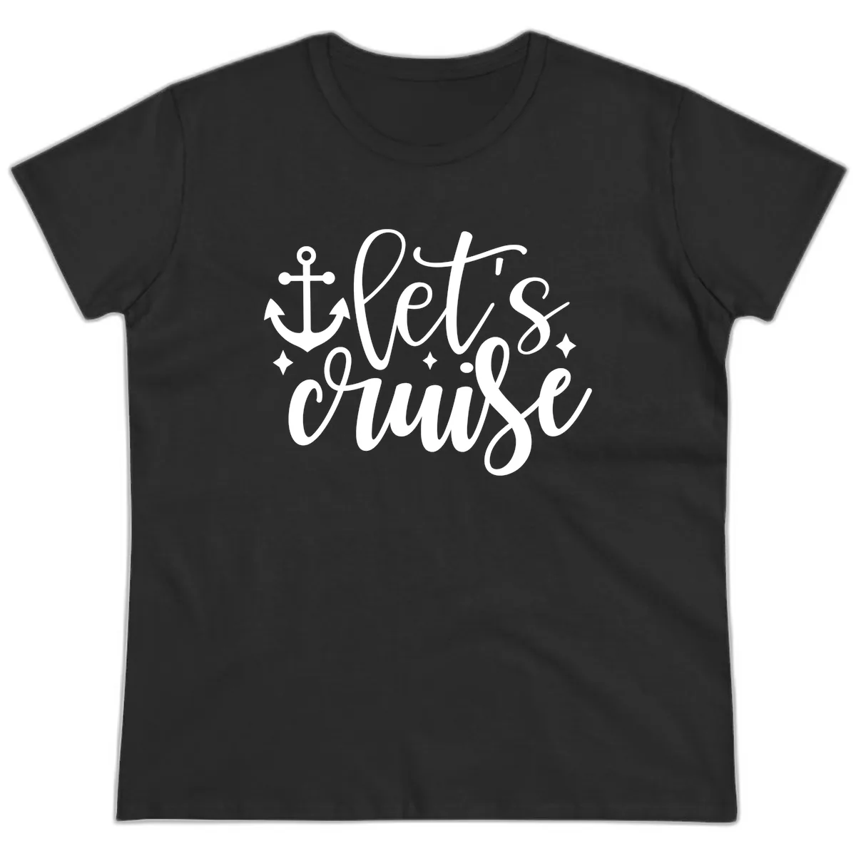 Let's Cruise Anchor Design Ladies Tee in Black