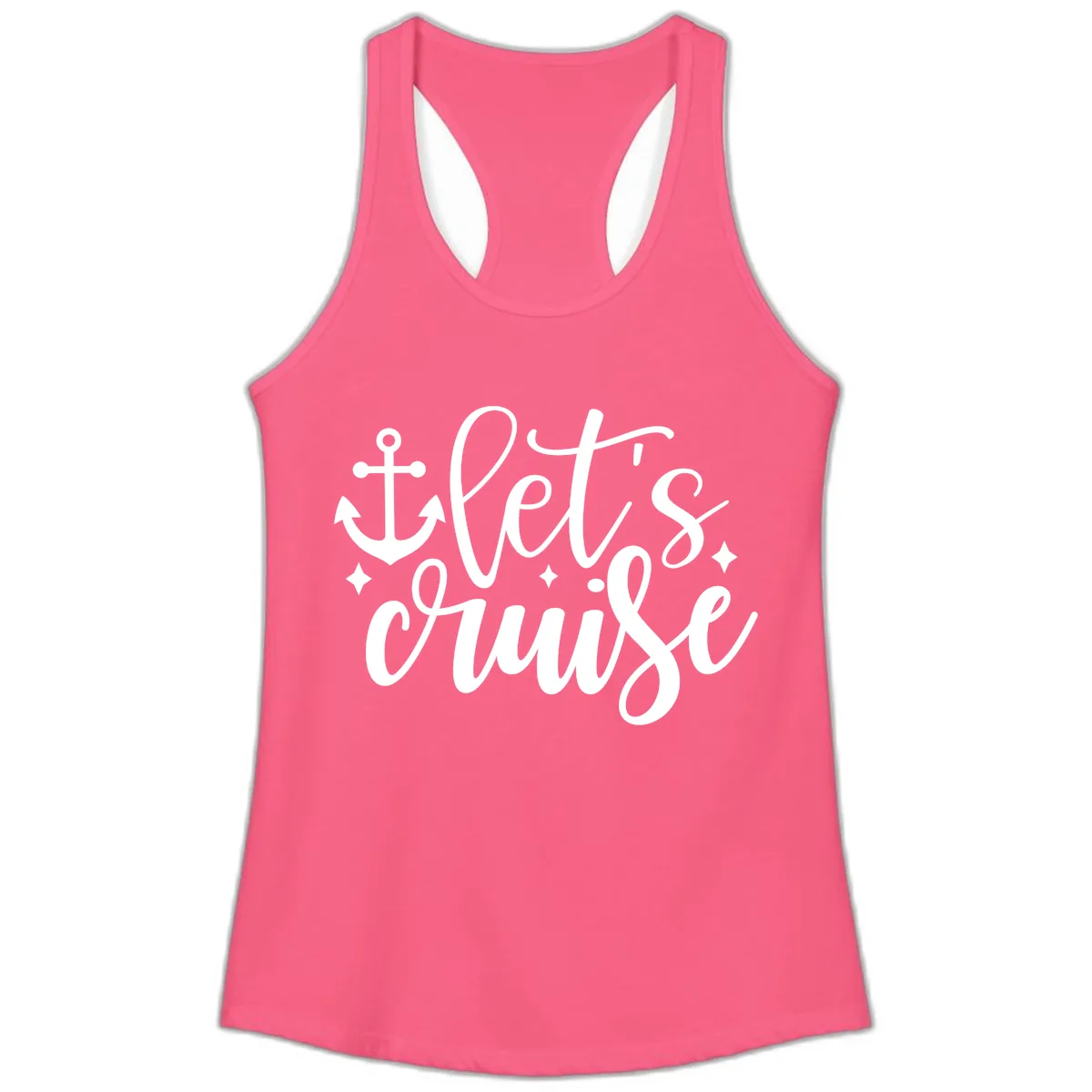 Let's Cruise Anchor Design Ladies Tank in Solid Hot Pink
