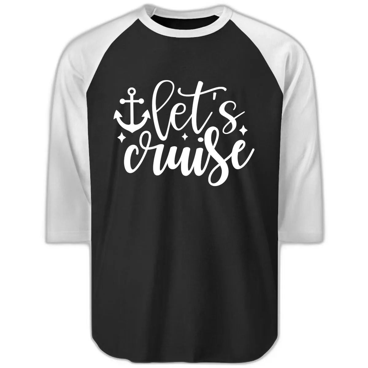 Let's Cruise Anchor Design Raglan 3/4 in Black White