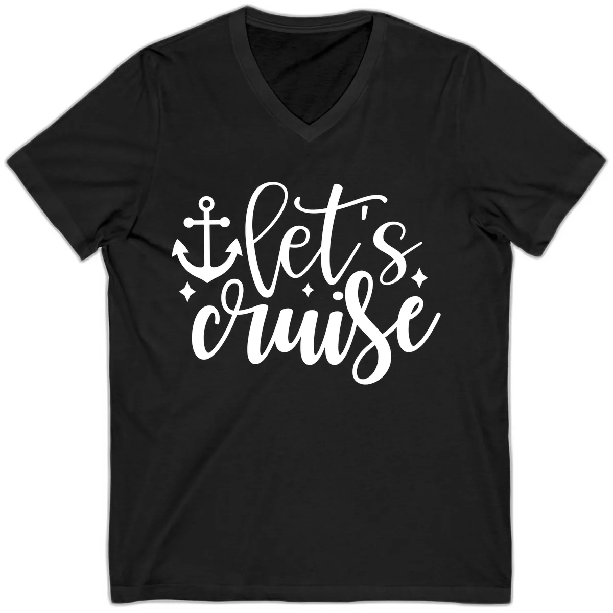Let's Cruise Anchor Design V-Neck in Black