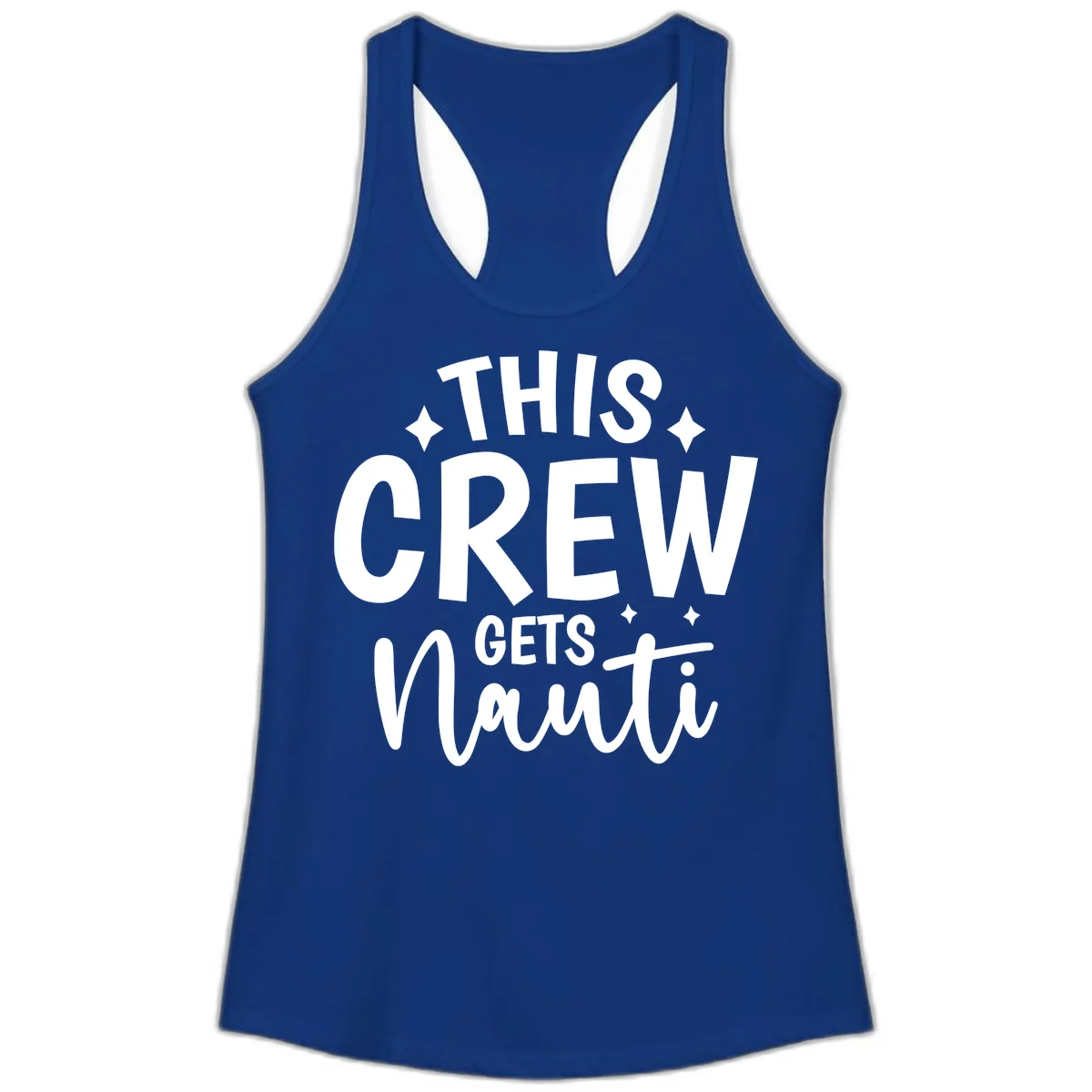 This Crew Gets Nauti Funny Cruise Shirt Ladies Tank in Solid Royal