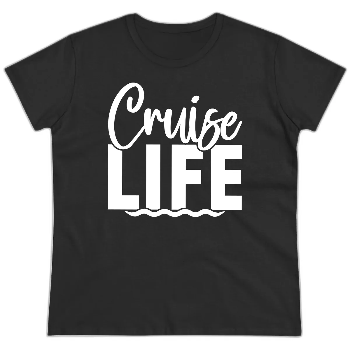 Cruise Life Typography Design Ladies Tee in Black