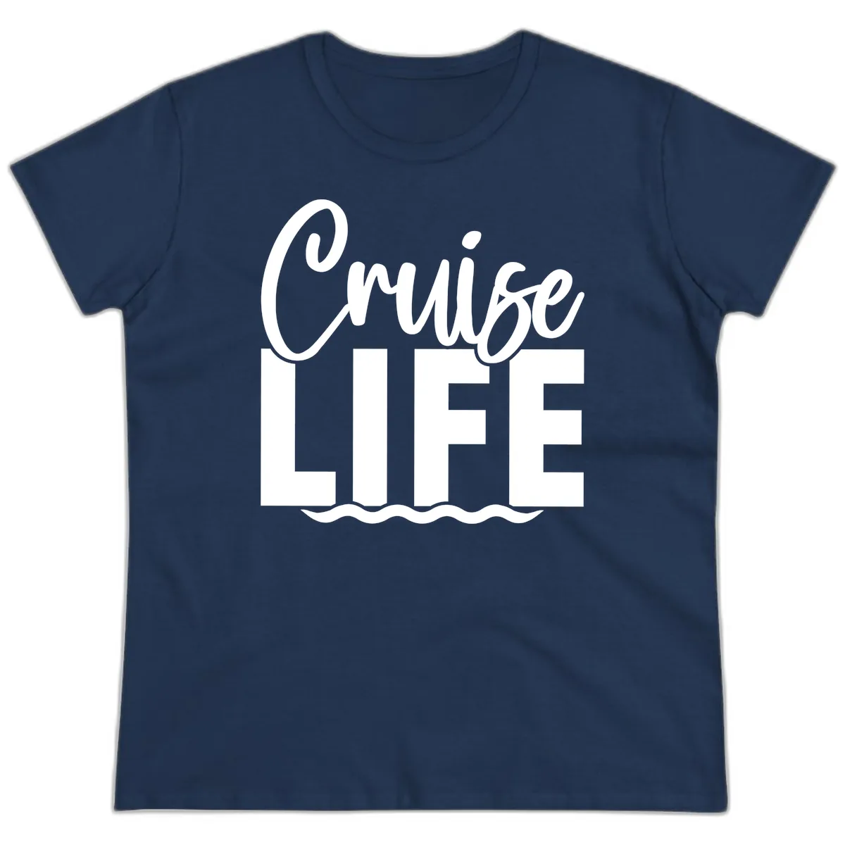 Cruise Life Typography Design Ladies Tee in Navy