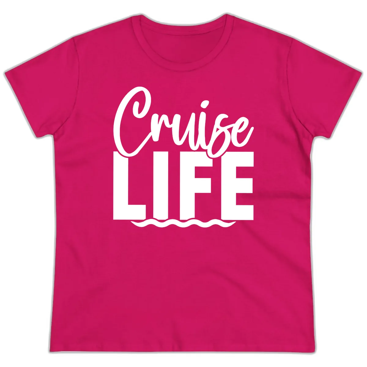 Cruise Life Typography Design Ladies Tee in Heliconia
