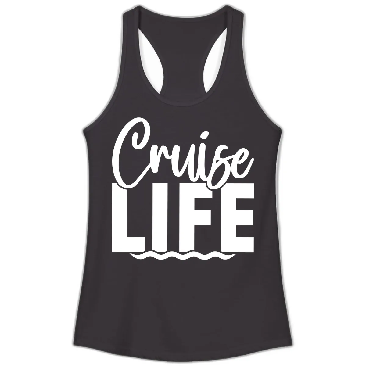 Cruise Life Typography Design Ladies Tank in Black