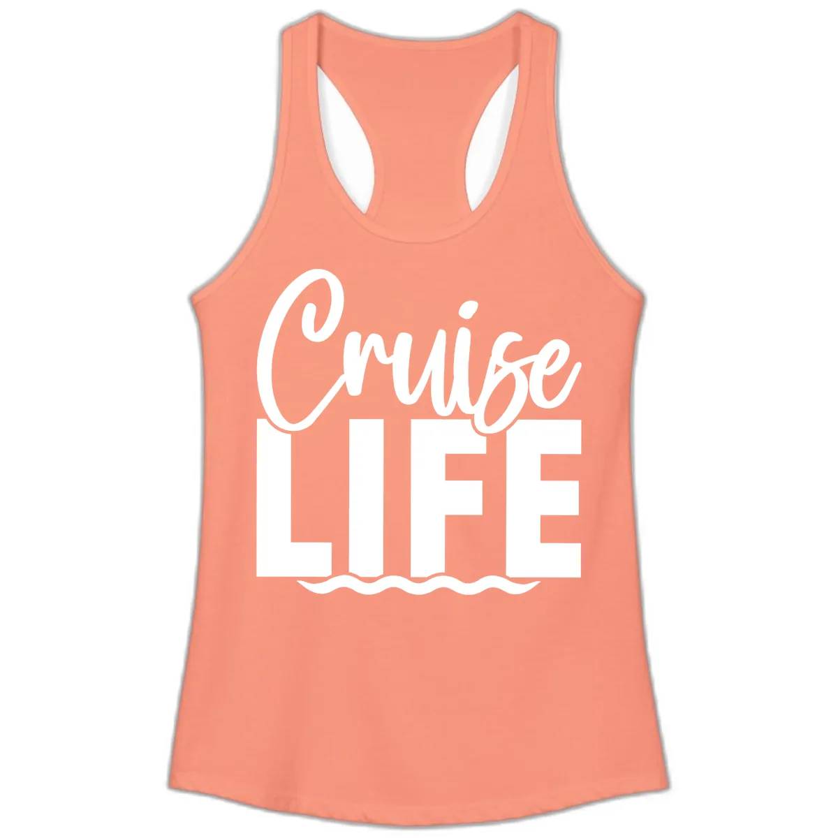 Cruise Life Typography Design Ladies Tank in Solid Light Orange