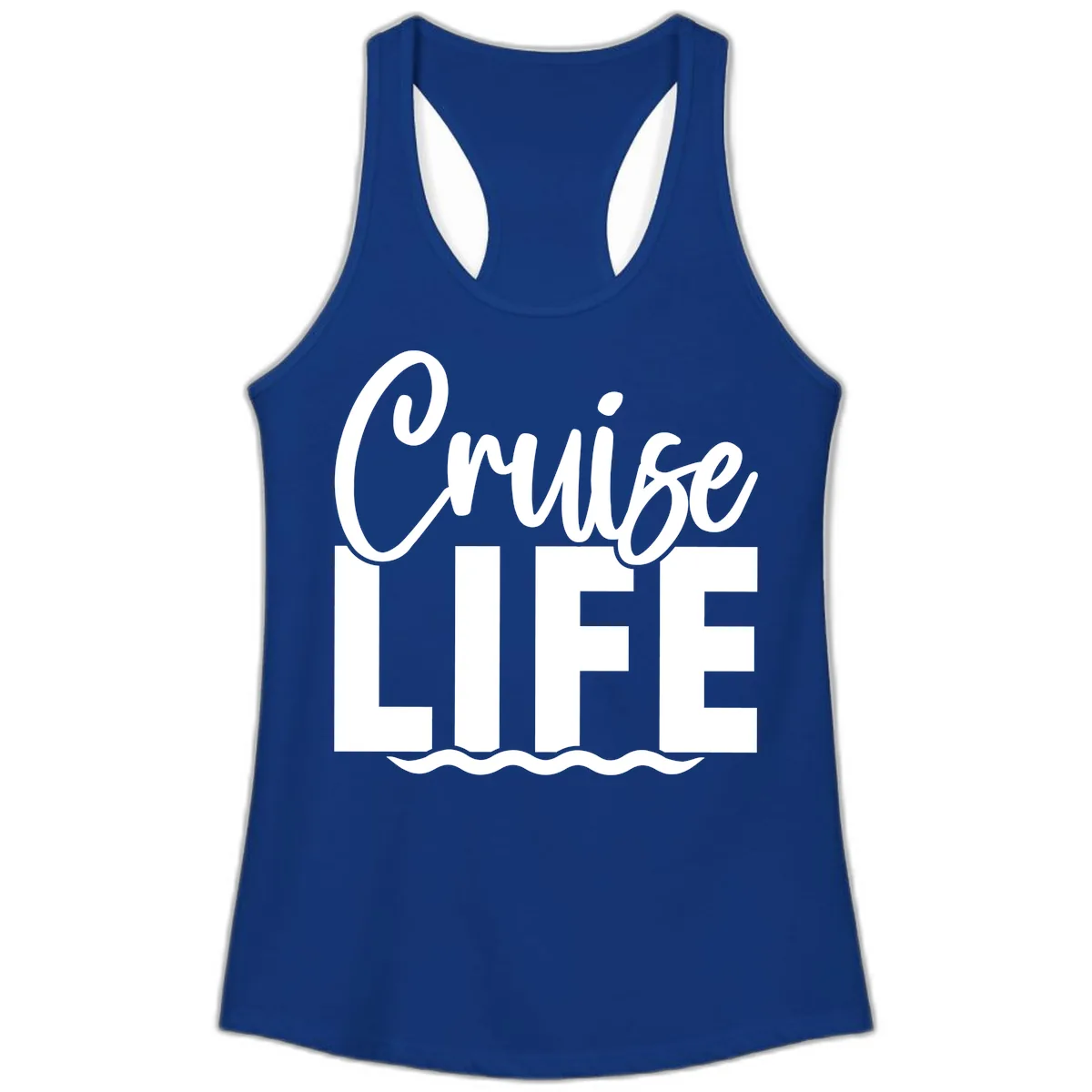 Cruise Life Typography Design Ladies Tank in Solid Royal