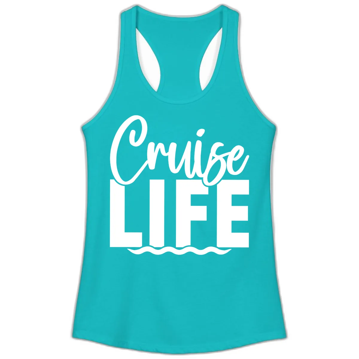 Cruise Life Typography Design Ladies Tank in Tahiti Blue