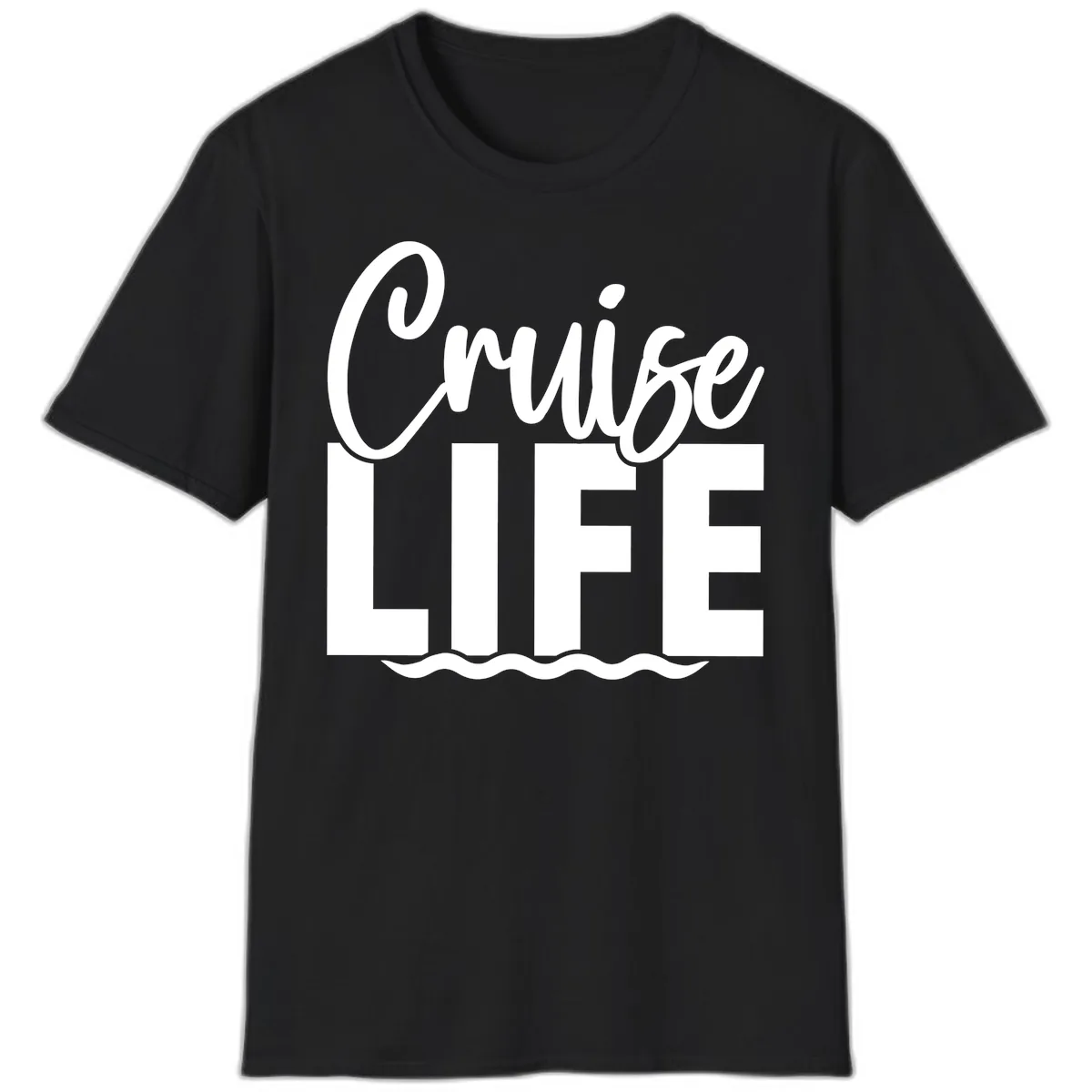 Cruise Life Typography Design T-Shirt in Black