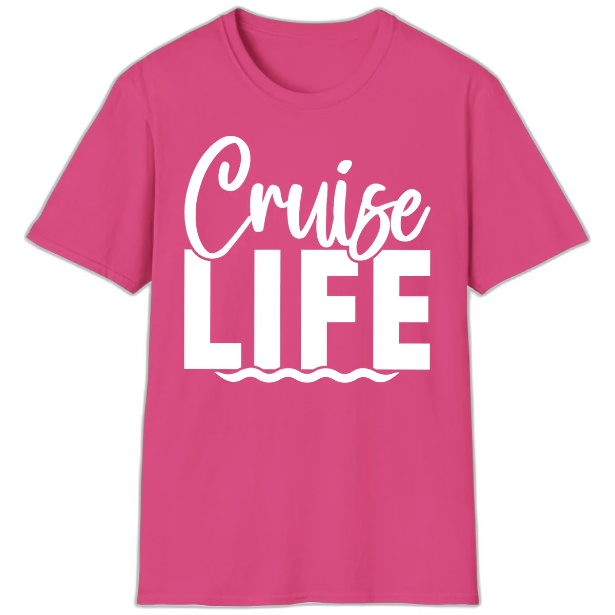 Cruise Life Typography Design T-Shirt in Heliconia