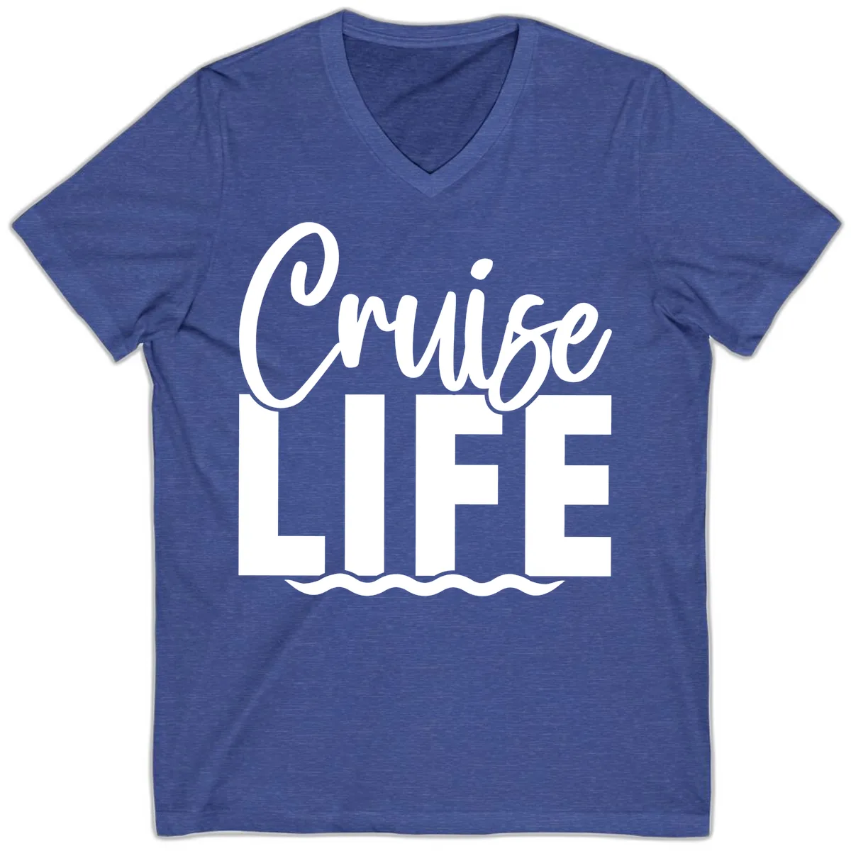 Cruise Life Typography Design V-Neck in Heather True Royal