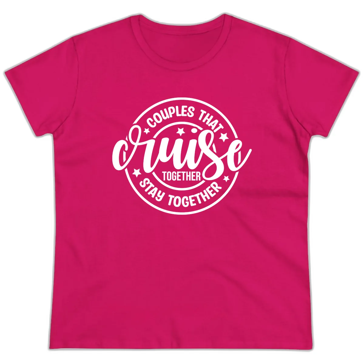 Couples That Cruise Together Ladies Tee in Heliconia