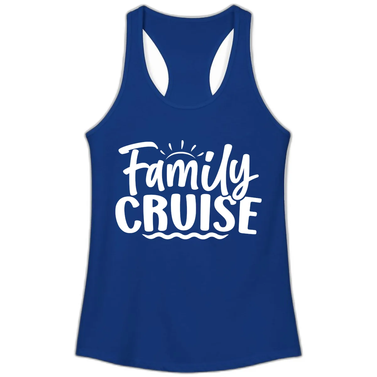 Family Cruise Fun Typography Ladies Tank in Solid Royal