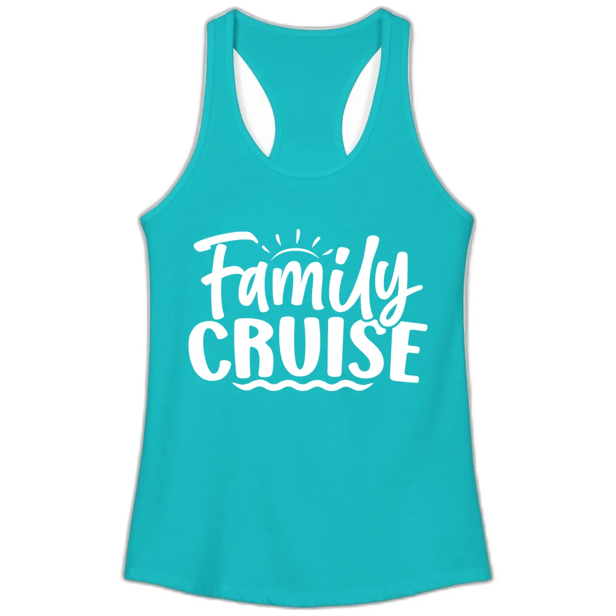 Family Cruise Fun Typography Ladies Tank in Tahiti Blue
