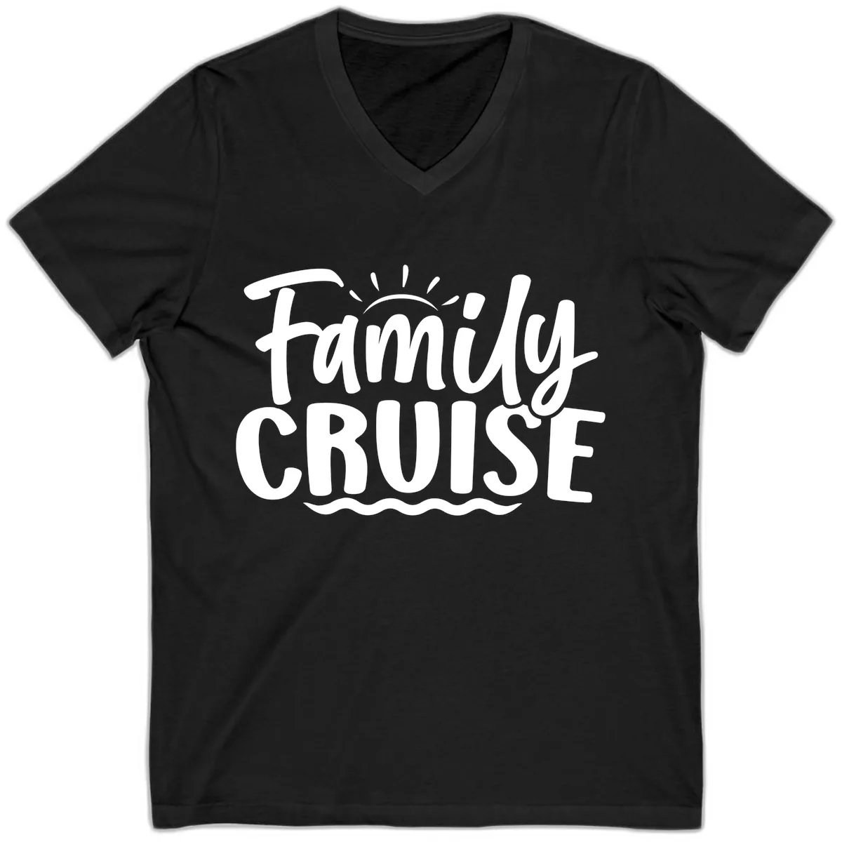 Family Cruise Fun Typography V-Neck in Black