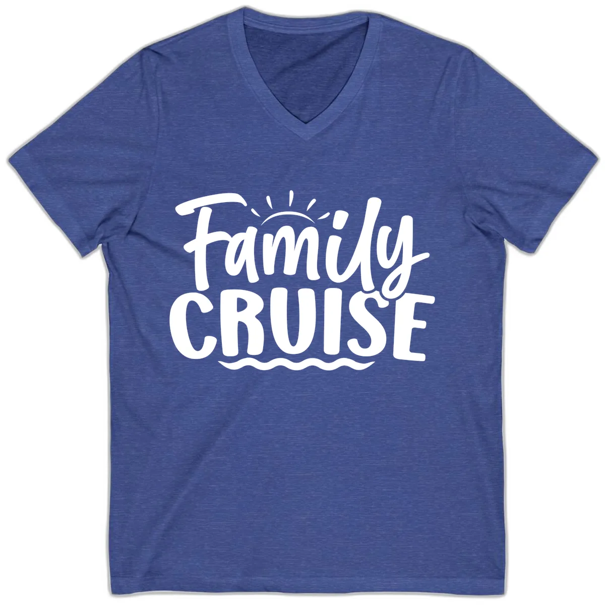 Family Cruise Fun Typography V-Neck in Heather True Royal