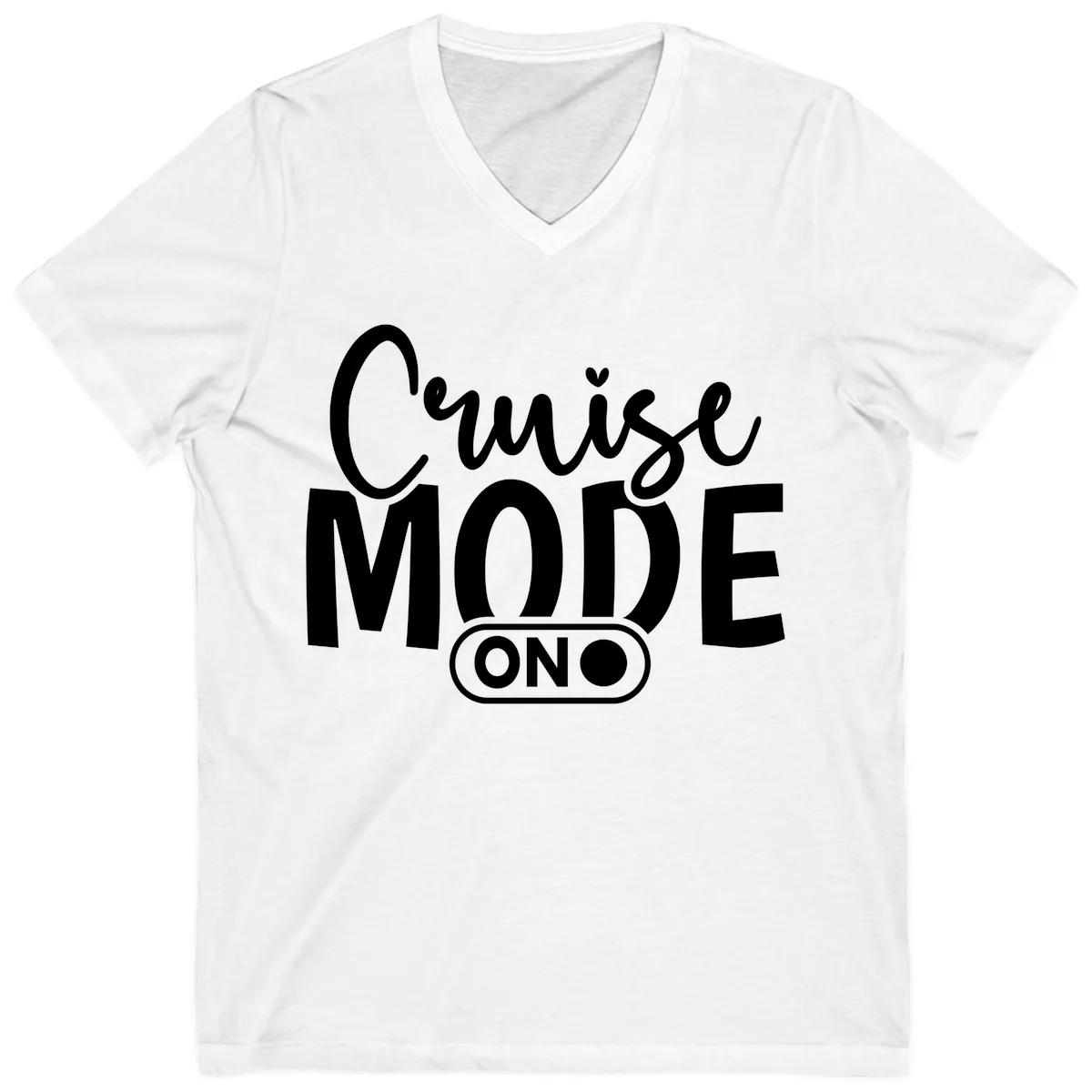 Cruise Mode On Typography Design V-Neck in White