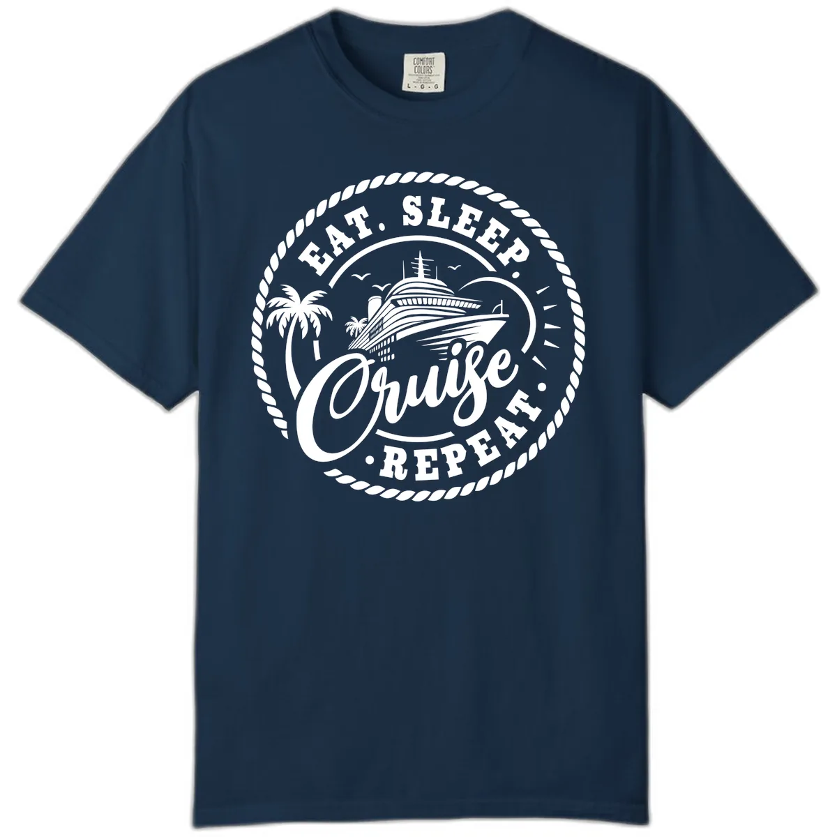 Eat Sleep Cruise Repeat Stamp Comfort Color in True Navy