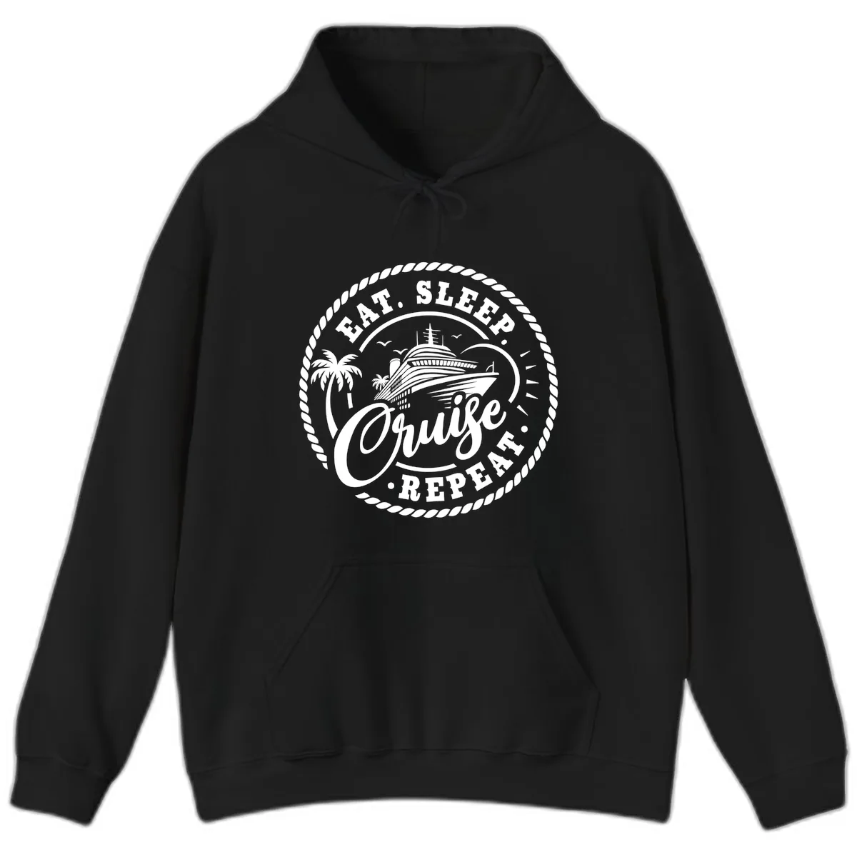 Eat Sleep Cruise Repeat Stamp Hoodie in Black