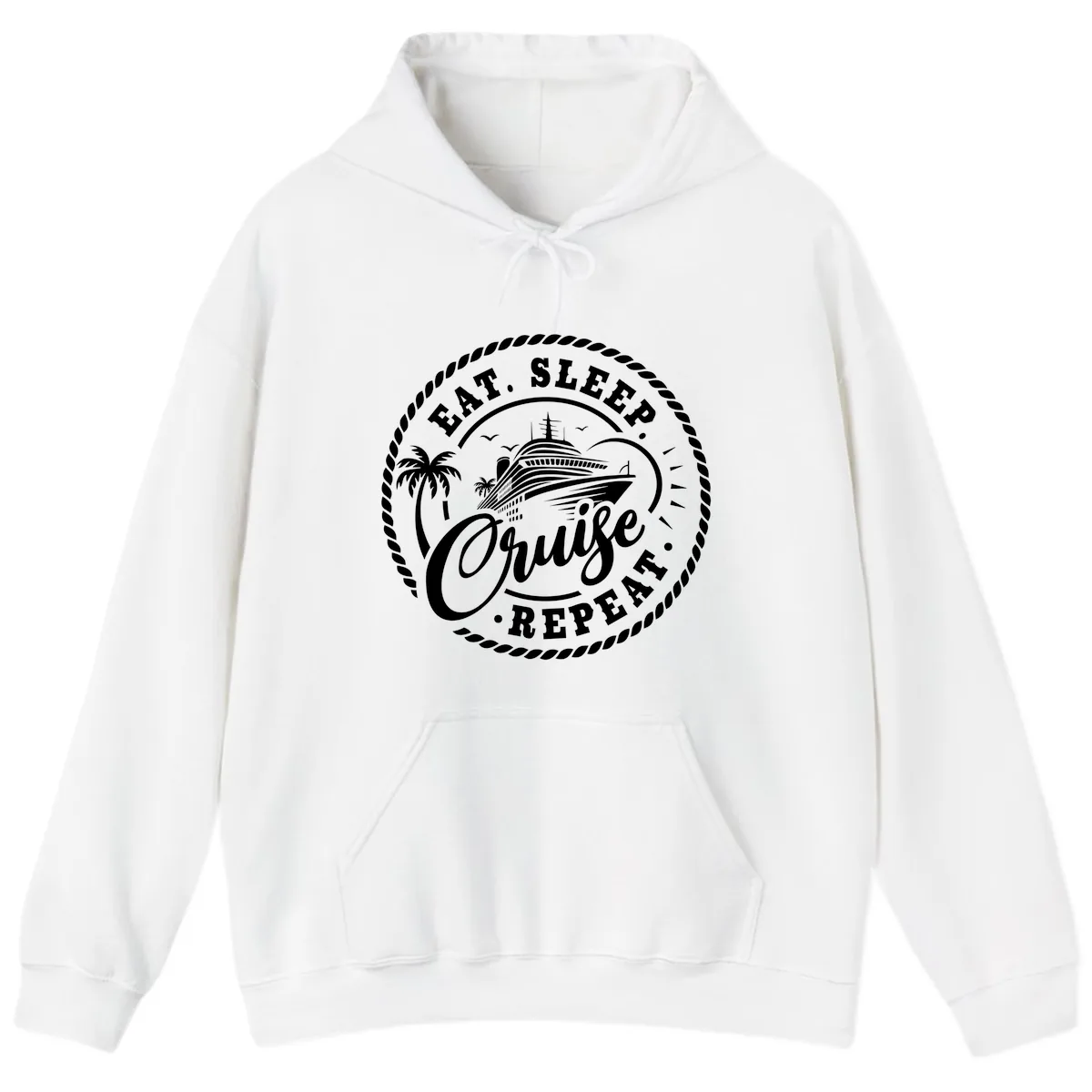 Eat Sleep Cruise Repeat Stamp Hoodie in White