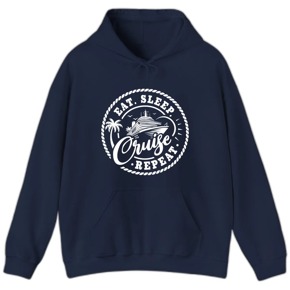 Eat Sleep Cruise Repeat Stamp Hoodie in Navy