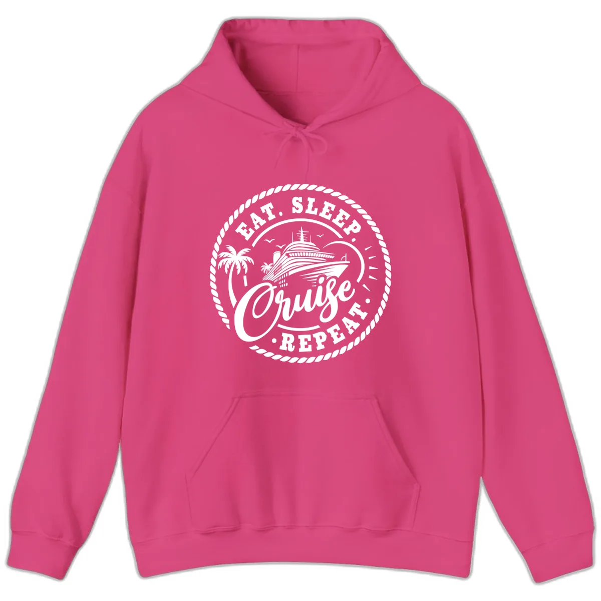 Eat Sleep Cruise Repeat Stamp Hoodie in Heliconia