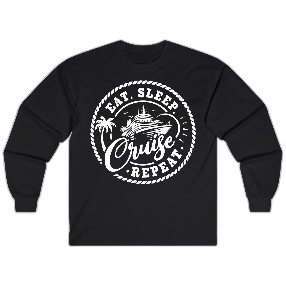 Eat Sleep Cruise Repeat Stamp Long Sleeve in Black