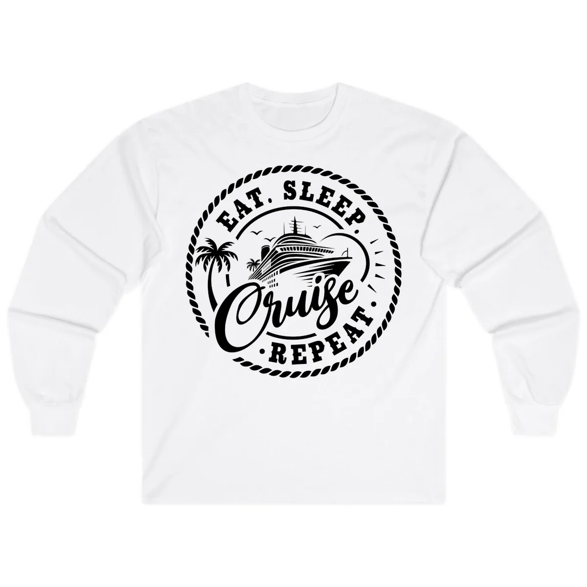 Eat Sleep Cruise Repeat Stamp Long Sleeve in White