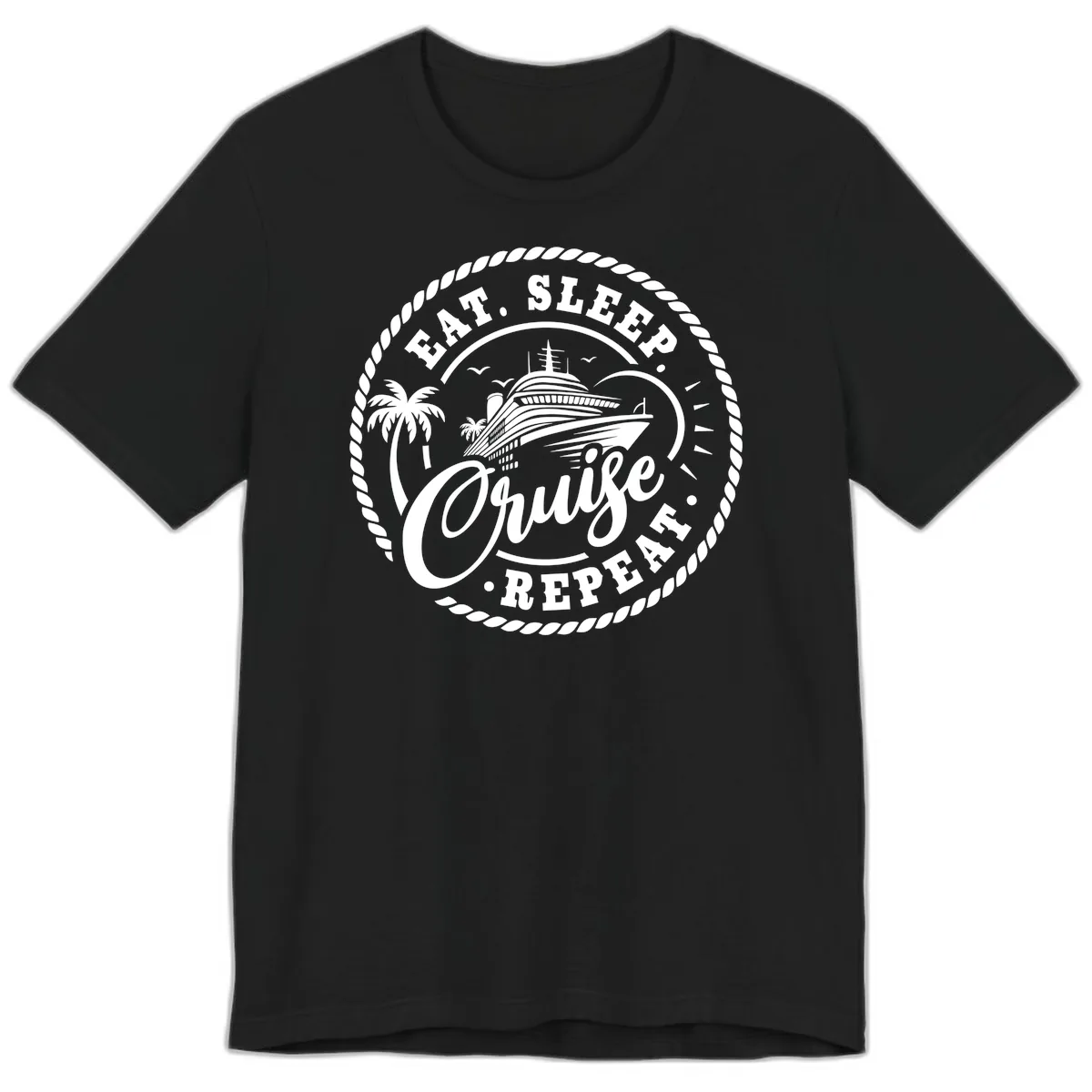 Eat Sleep Cruise Repeat Stamp Premium T-Shirt in Black
