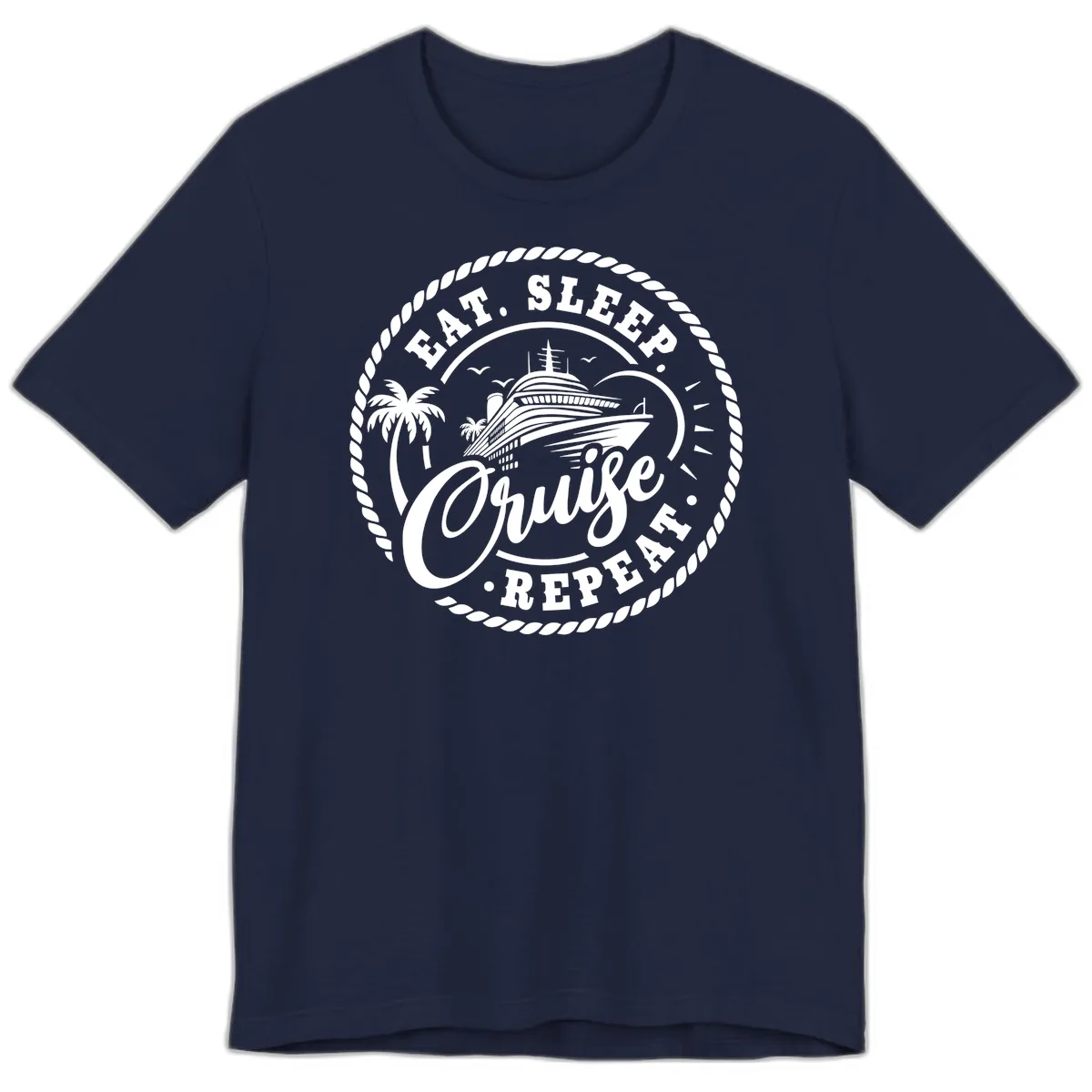 Eat Sleep Cruise Repeat Stamp Premium T-Shirt in Navy