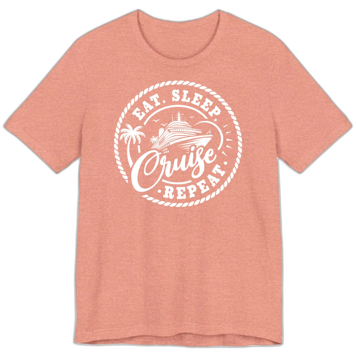 Eat Sleep Cruise Repeat Stamp Premium T-Shirt in Heather Sunset