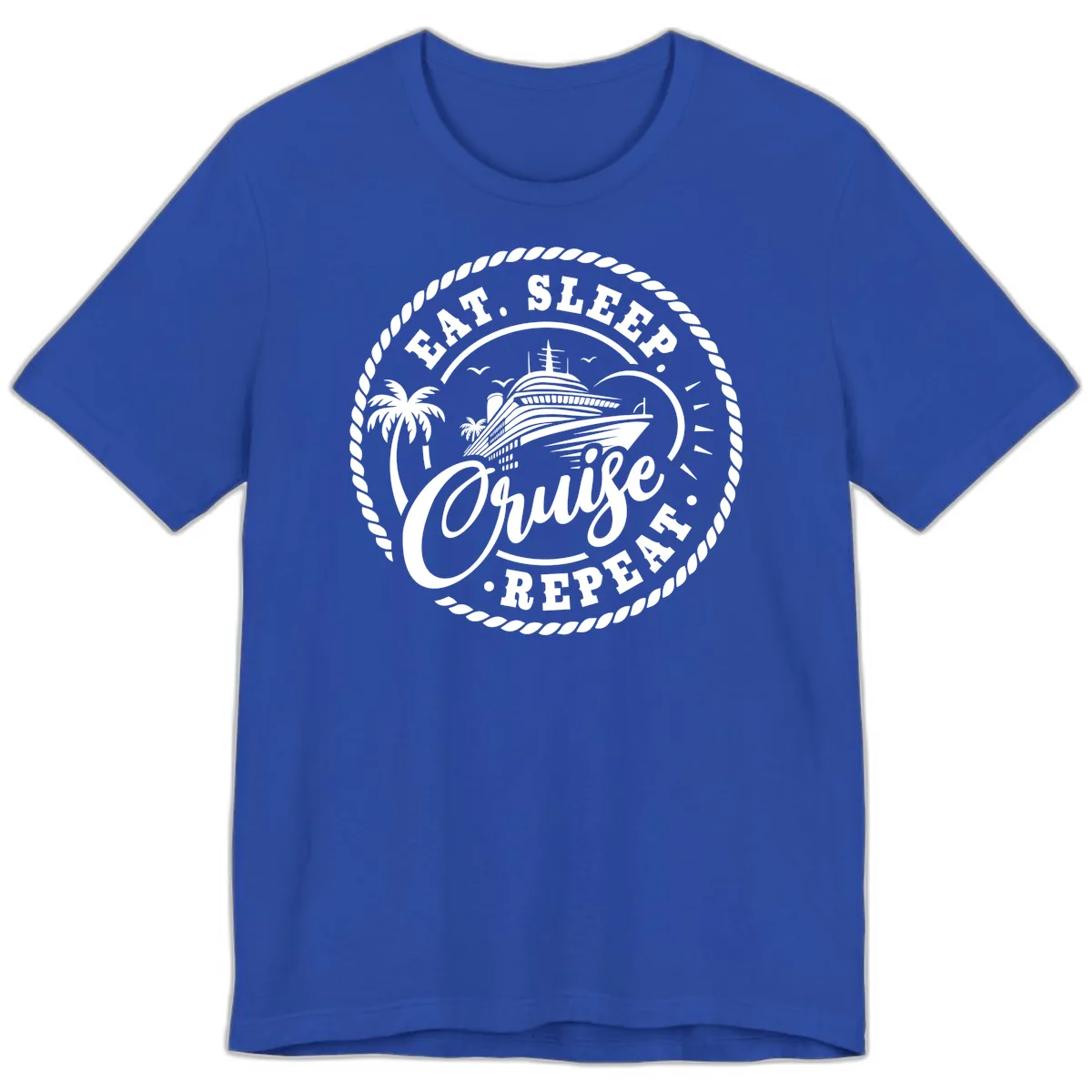 Eat Sleep Cruise Repeat Stamp Premium T-Shirt in True Royal