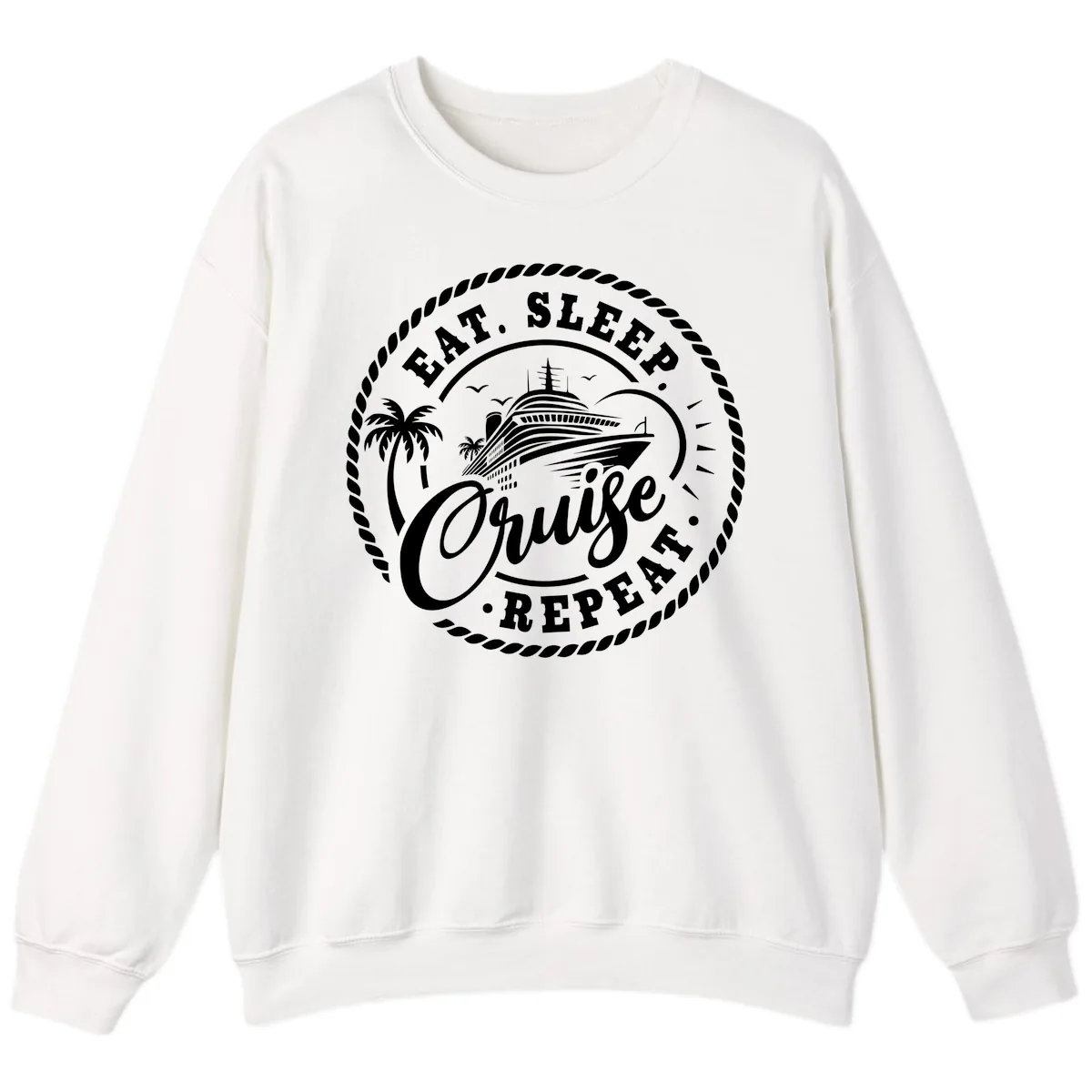 Eat Sleep Cruise Repeat Stamp Sweatshirt in White