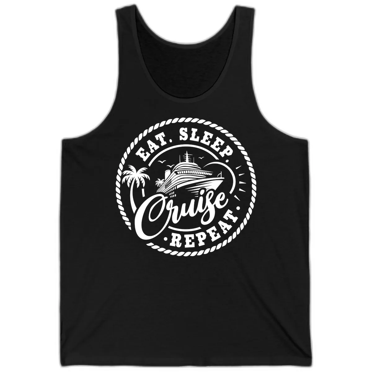 Eat Sleep Cruise Repeat Stamp Tank in Black