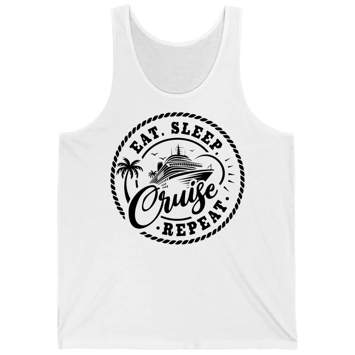 Eat Sleep Cruise Repeat Stamp Tank in White