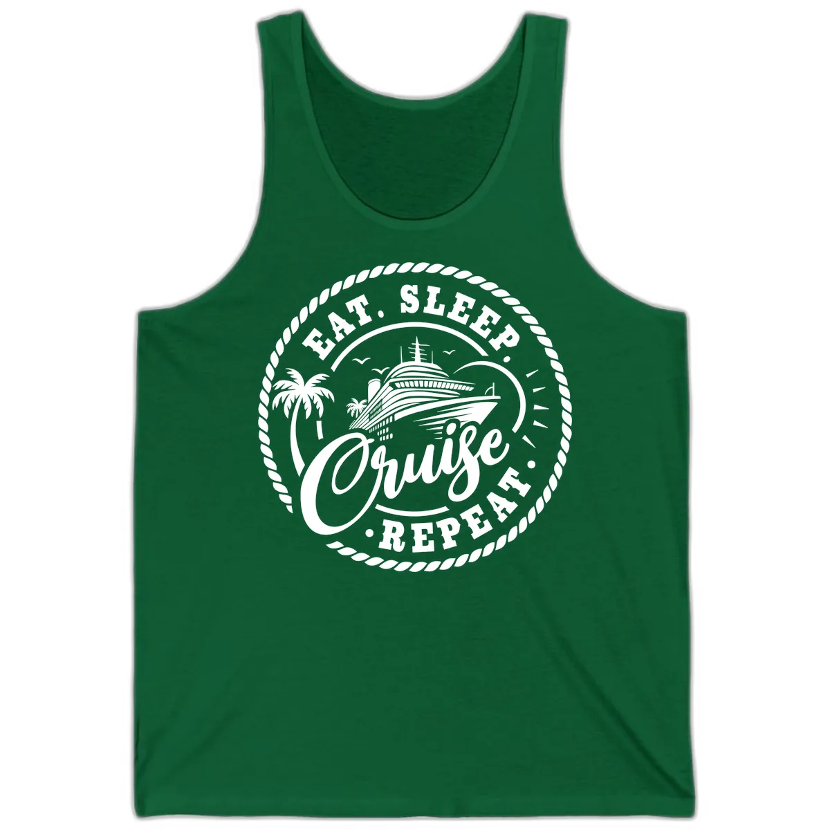 Eat Sleep Cruise Repeat Stamp Tank in Kelly