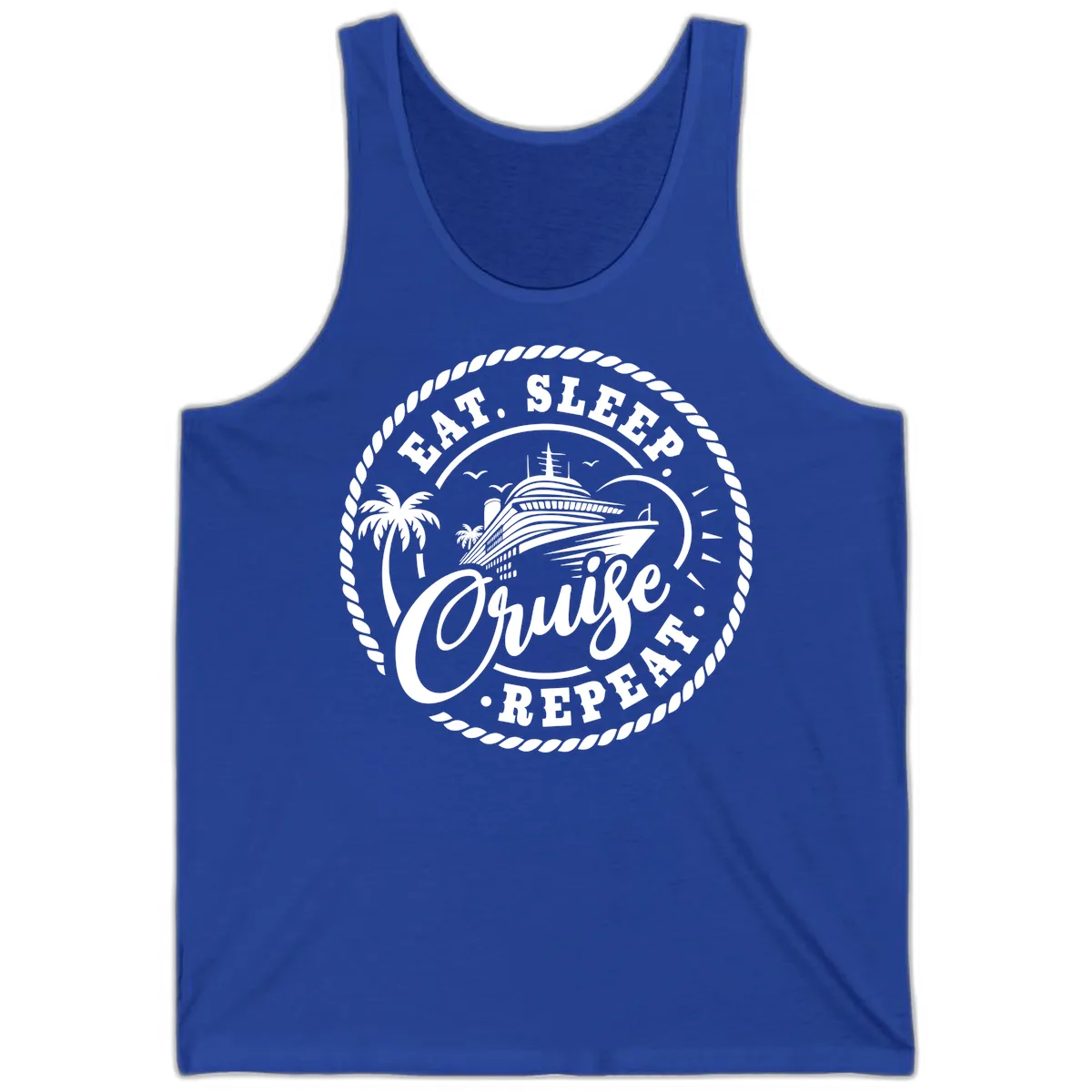Eat Sleep Cruise Repeat Stamp Tank in True Royal