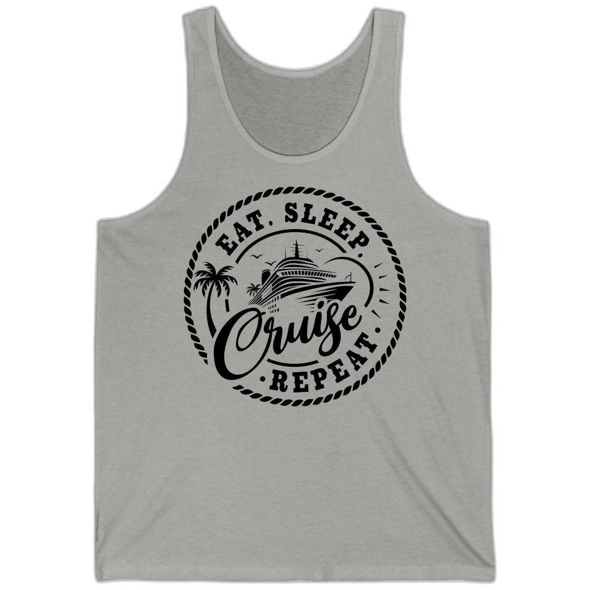 Eat Sleep Cruise Repeat Stamp Tank in Athletic Heather