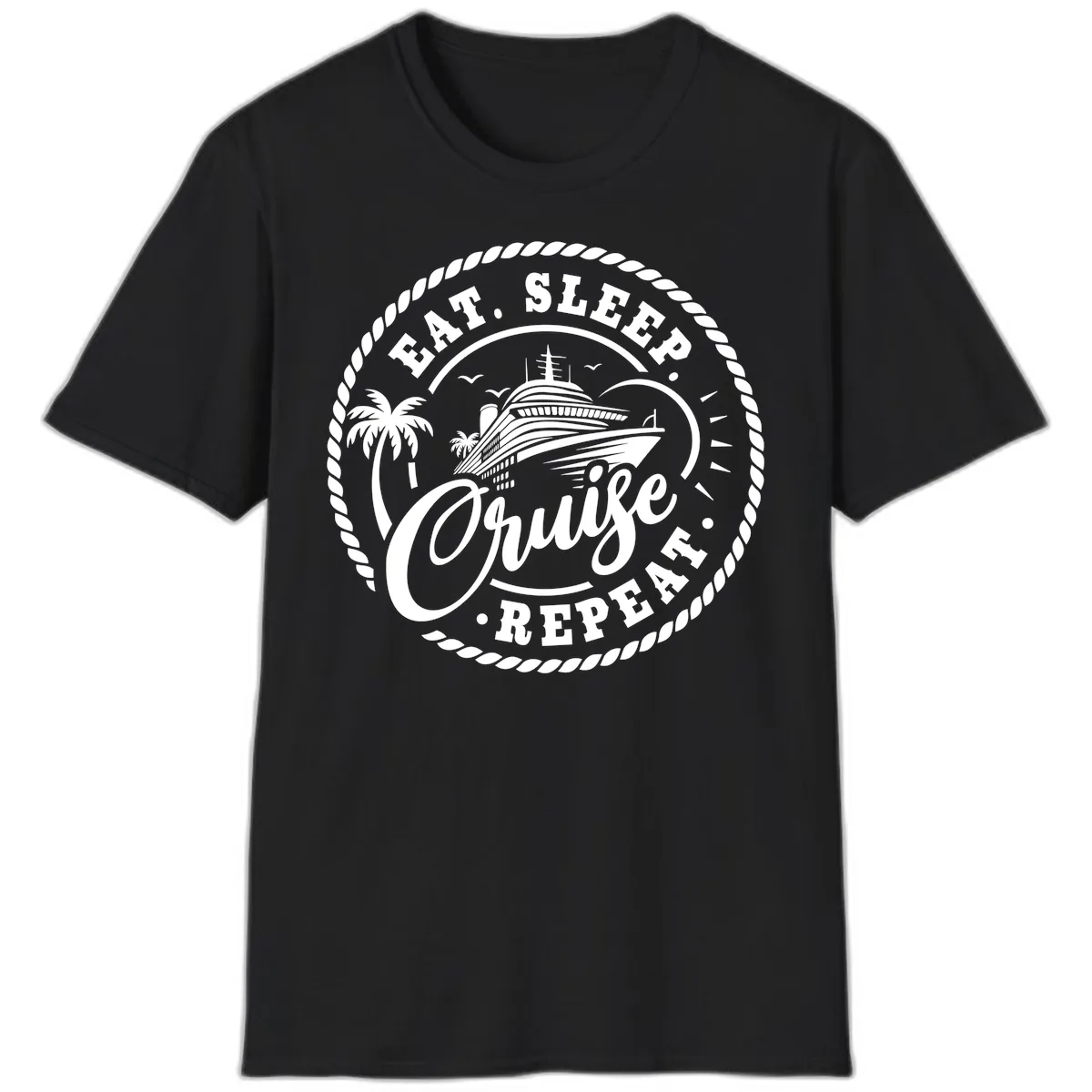 Eat Sleep Cruise Repeat Stamp T-Shirt in Black