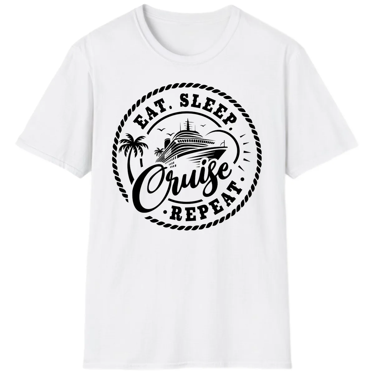 Eat Sleep Cruise Repeat Stamp T-Shirt in White